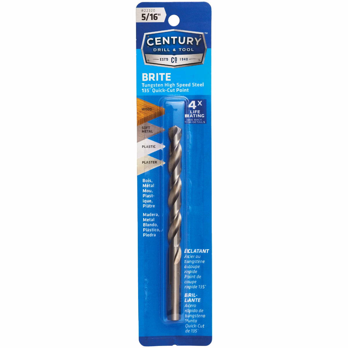 Century Drill & Tool 5/16 In. Tungsten High Speed Steel Quick-Cut Point Brite Drill Bit