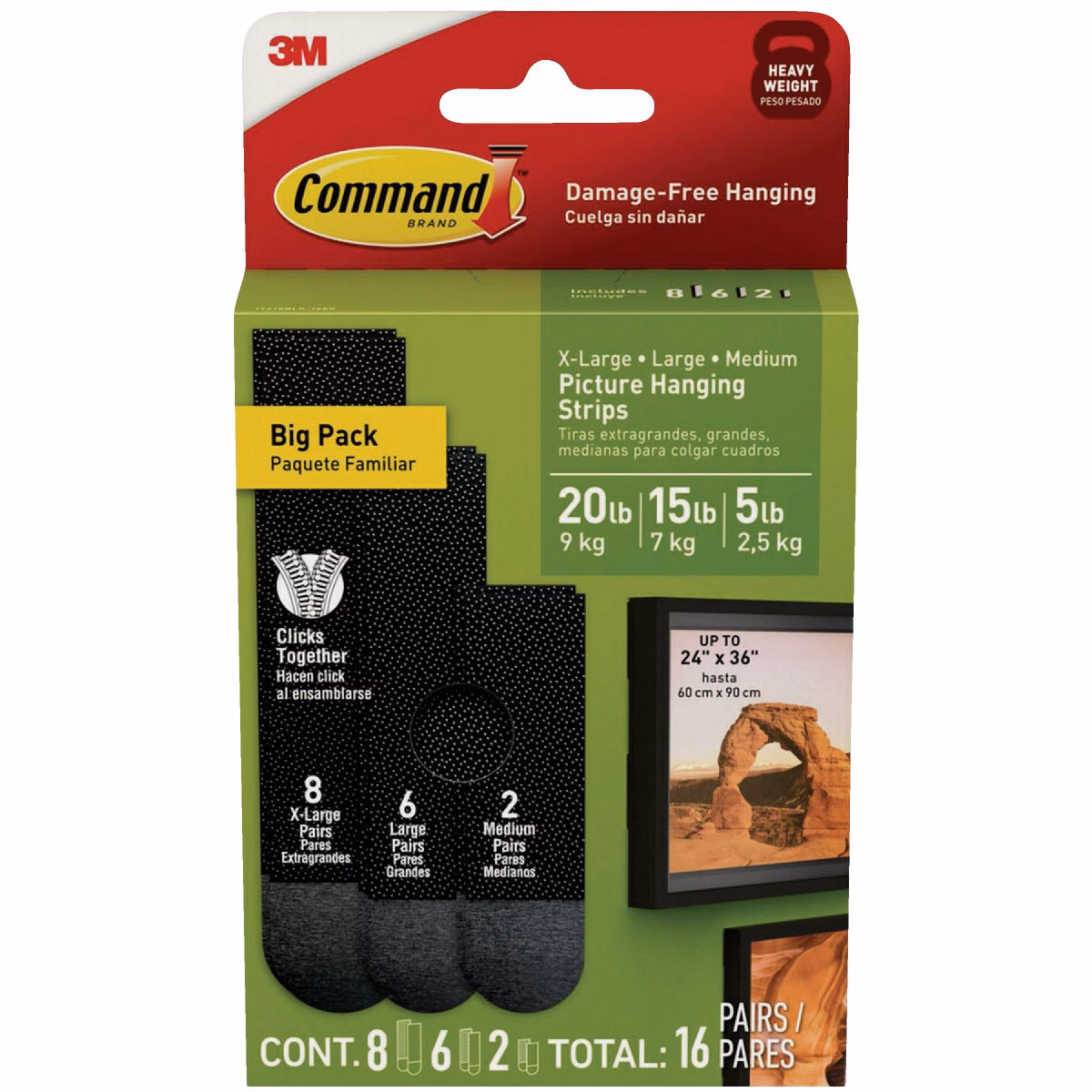 Command Black Picture Hanging Strip Mixed Pack, 16 Pairs