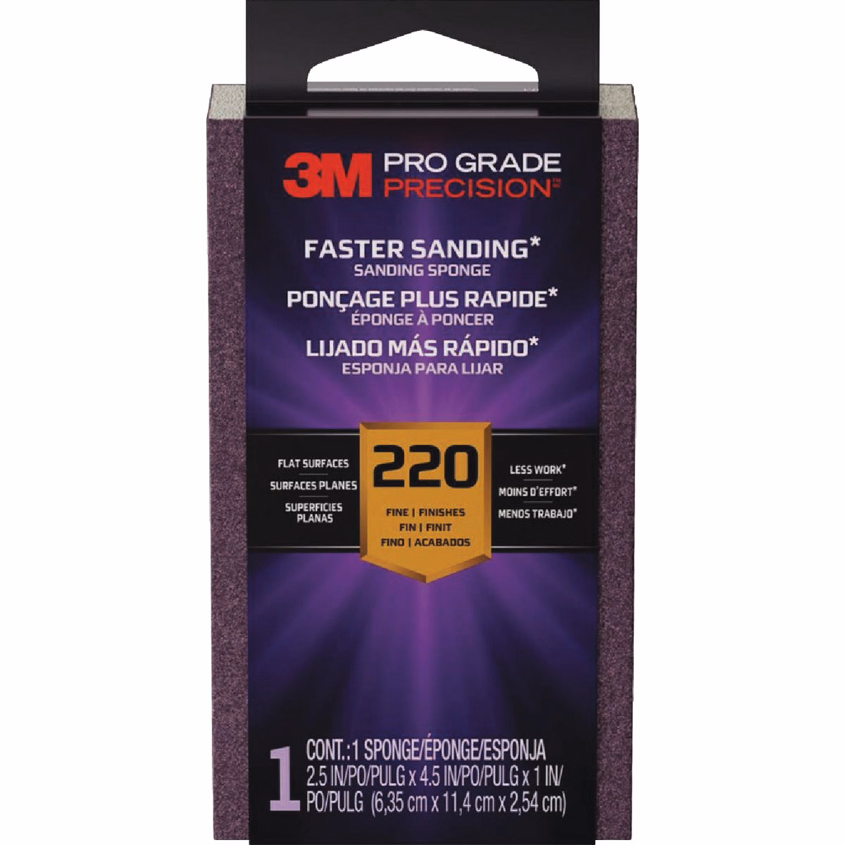 3M Pro Grade Precision 2.5 In. x 4.5 In. x 1 In. 220 Grit Fine Sanding Sponge