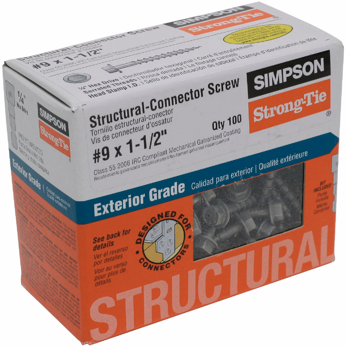 Strong-Drive SD CONNECTOR Screw #9 x 1-1/2 in. 1/4-Hex Drive, Mech. Galv. (100-Qty)