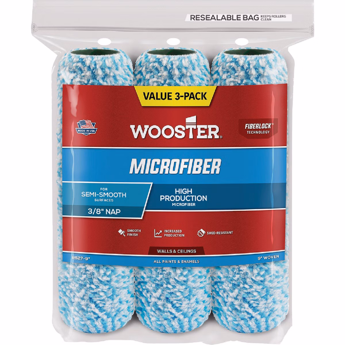 Wooster 9 In. x 3/8 In. Microfiber Roller Cover (3-Pack)