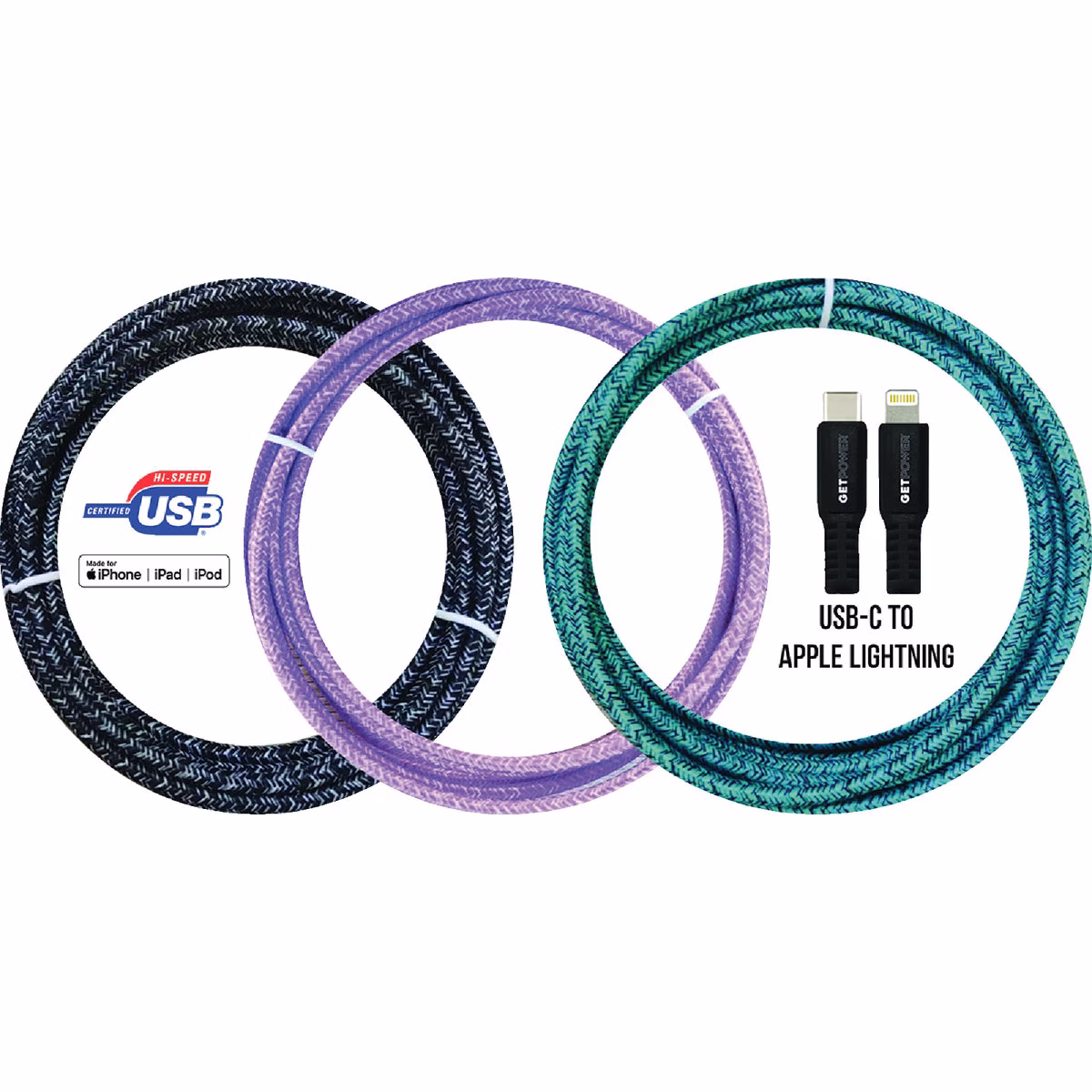 GetPower 10 Ft. Apple Lightning to USB-C Braided Power Delivery Cable