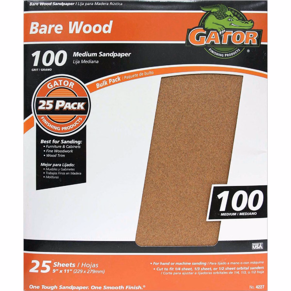 Gator Blade Bare Wood 9 In. x 11 In. 100 Grit Medium Sandpaper (25-Pack)
