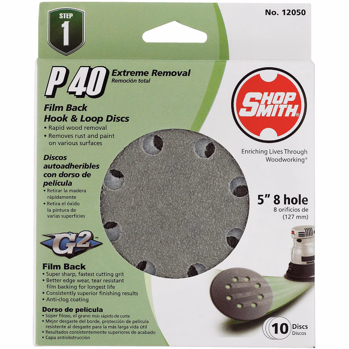 Gator Blade 5 In. 40-Grit 8-Hole Pattern Vented Sanding Disc with Hook & Loop Backing (10-Pack)