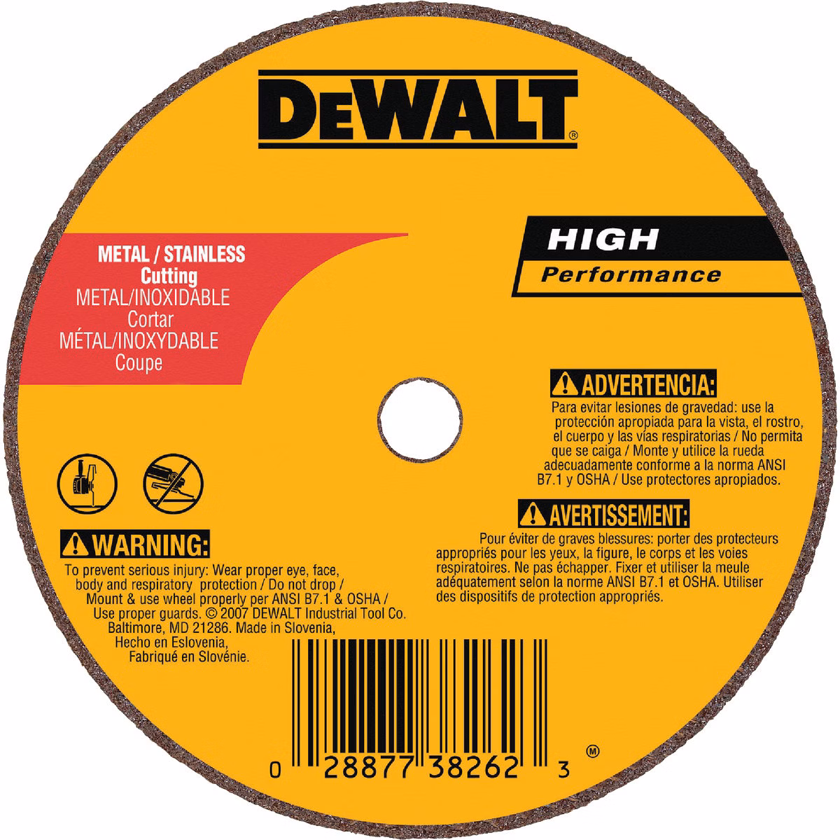 DEWALT HP Type 1 4 In. x 1/16 In. x 1/4 In. Metal/Stainless Cut-Off Wheel