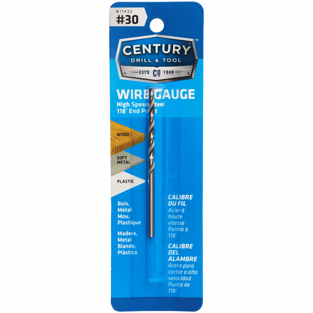 Century Drill & Tool Number 30 HSS Brite Drill Bit