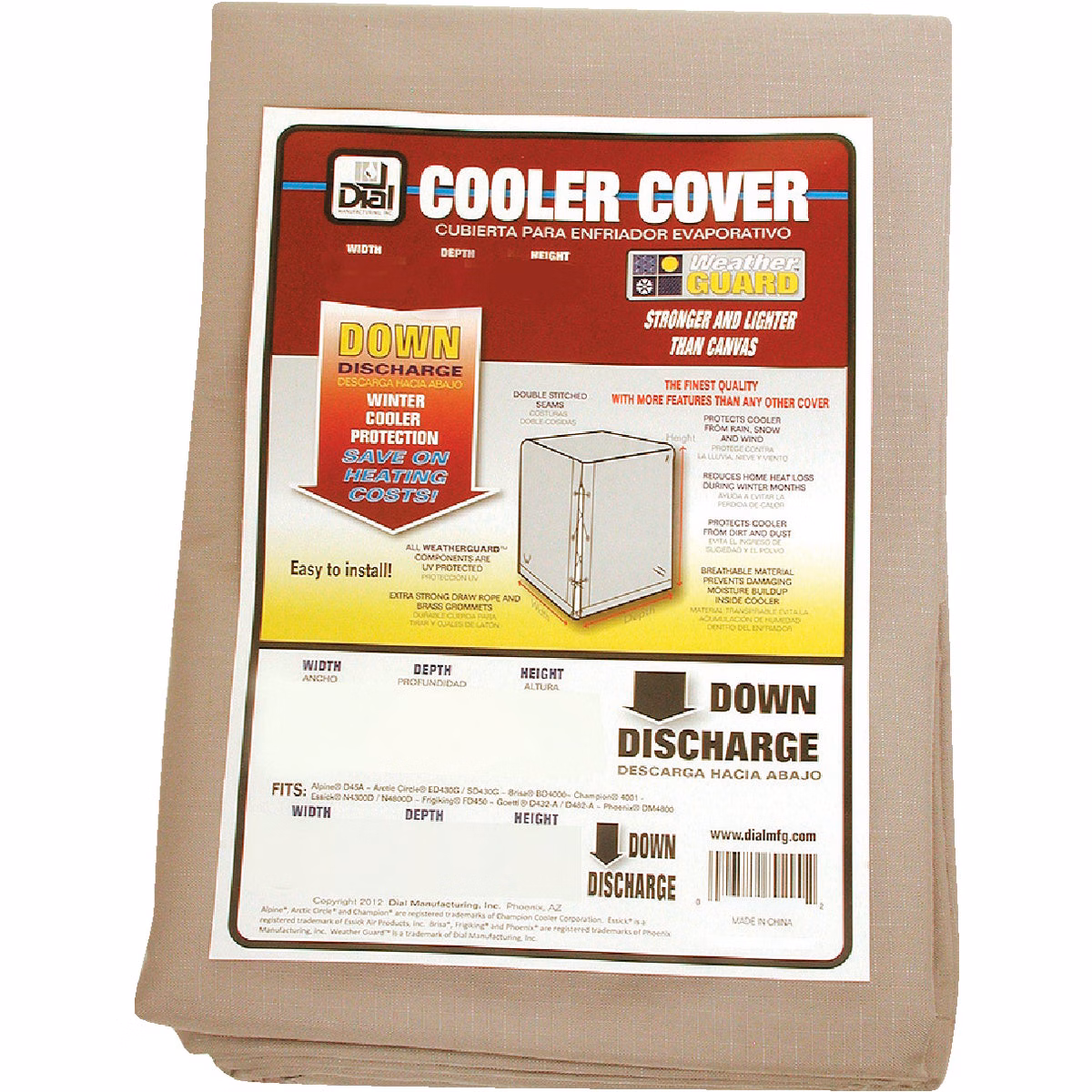 Dial 34 In. W x 34 In. D x 36 In. H Polyester Evaporative Cooler Cover, Down Discharge