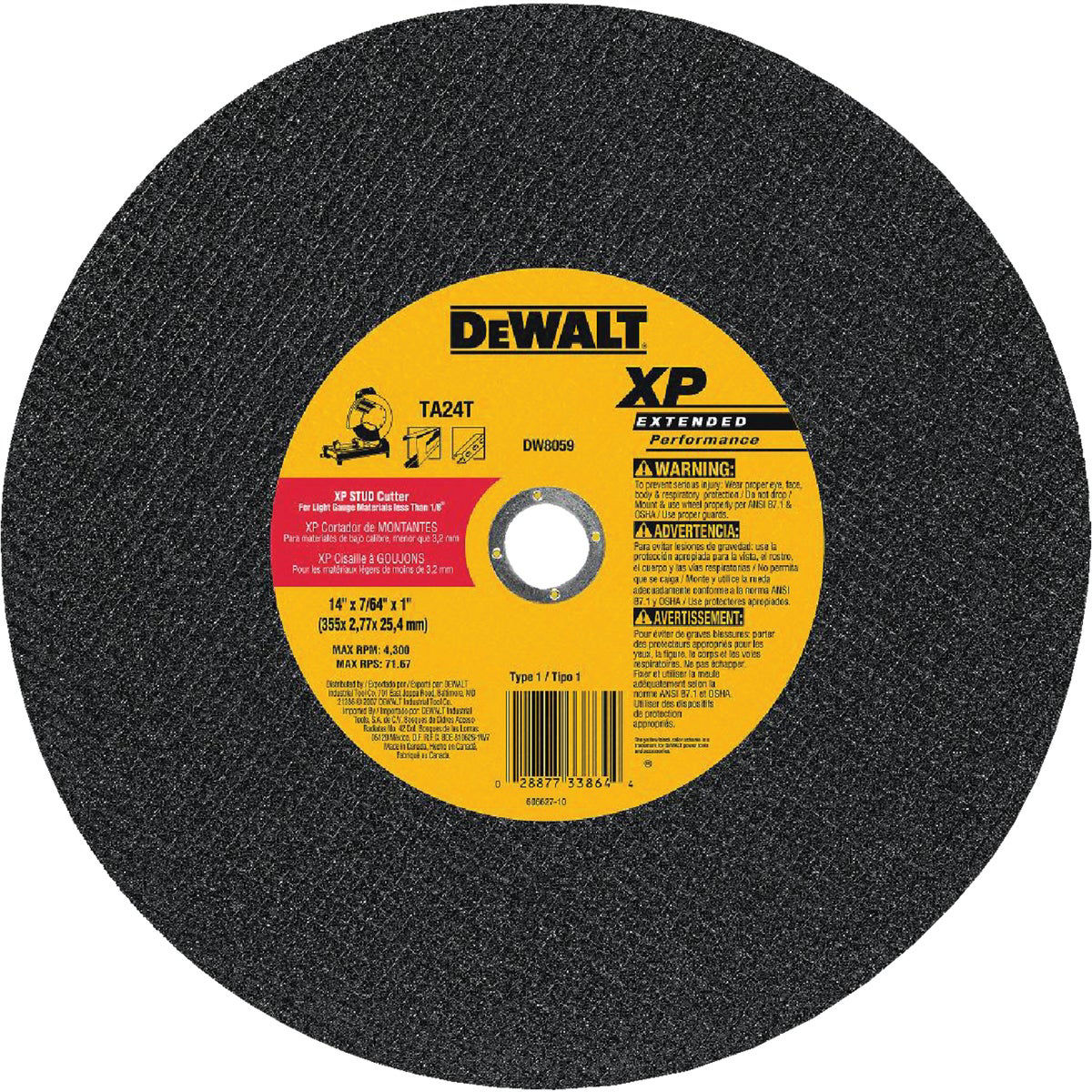 DEWALT XP Type 1 14 In. x 7/64 In. x 1 In. Metal Cut-Off Wheel