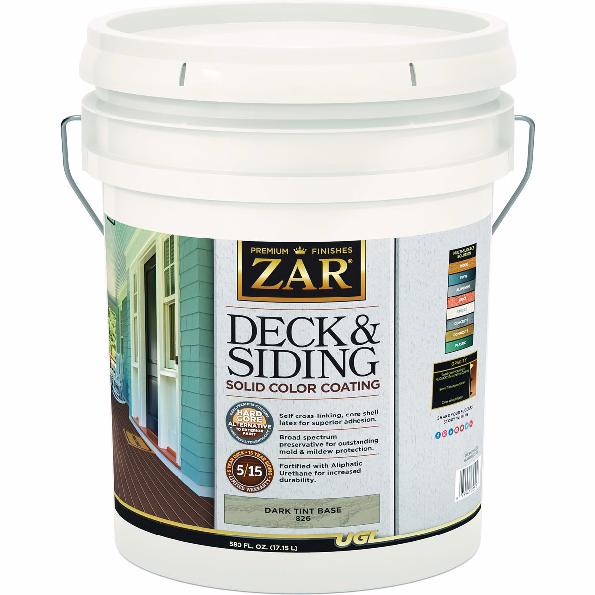ZAR Solid Deck & Siding Coating, Dark Tint Base, 5 Gal.