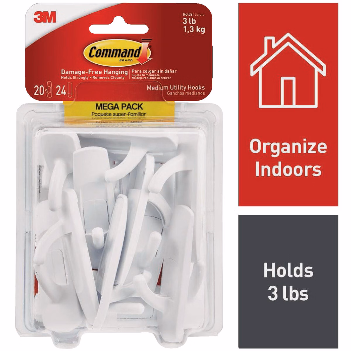Command Medium Utility Hook Mega Pack, White, 20 Hooks, 24 Strips