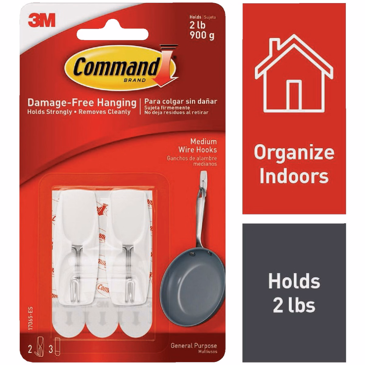 Command Medium Wire Hook, White, 2 Hooks, 3 Strips