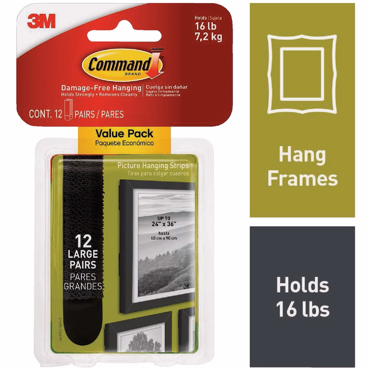 Command 16 Lb. Black Picture Hanging Strips Value Pack, 12 Sets of Strips