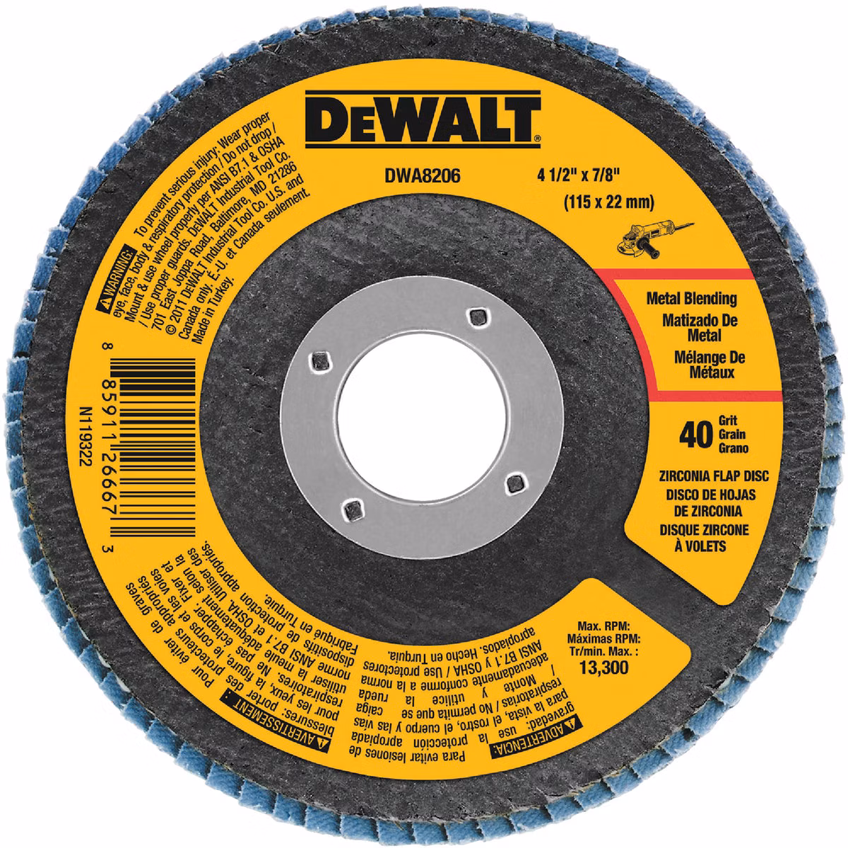 DEWALT 4-1/2 In. x 7/8 In. 40-Grit Type 29 Zirconia Angle Grinder Flap Disc