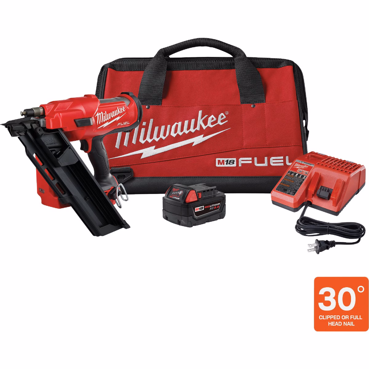 Milwaukee M18 FUEL Brushless 30 Degree Cordless Framing Nailer Kit with 5.0 Ah Battery & Charger