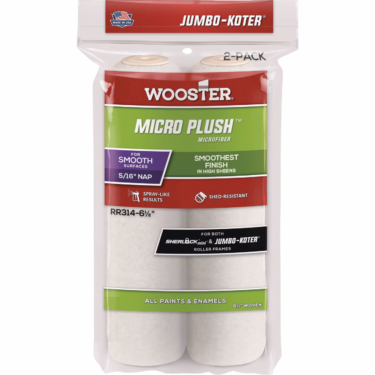 Wooster Jumbo-Koter 6.5 In. x 5/16 In. Micro Plush Roller Cover (2-Pack)