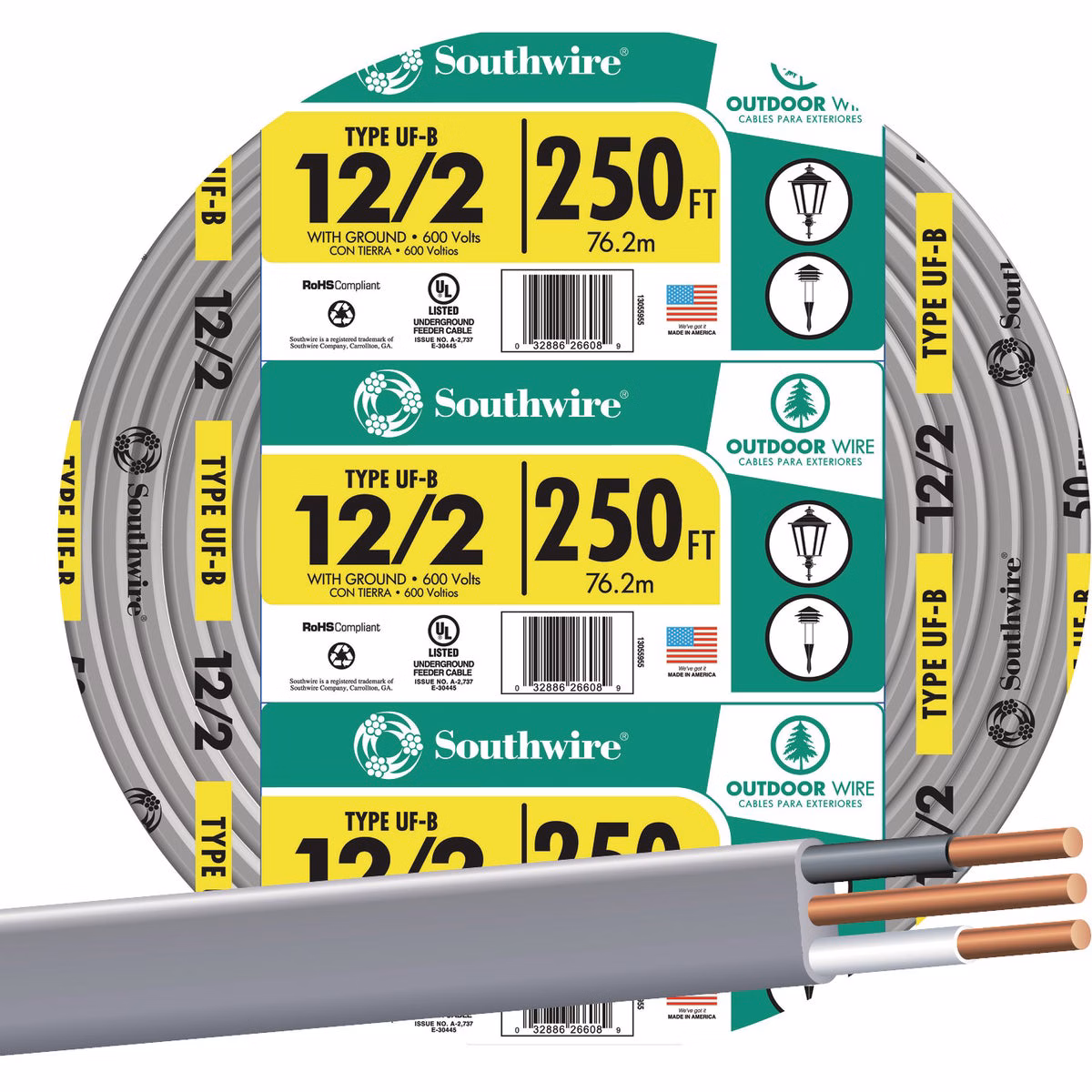Southwire 250 Ft. 12 AWG 2-Conductor UFW/G Electrical Wire