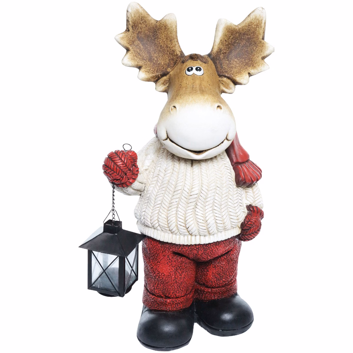 Alpine 10 In. H. Holiday Moose in White Sweater with Lantern