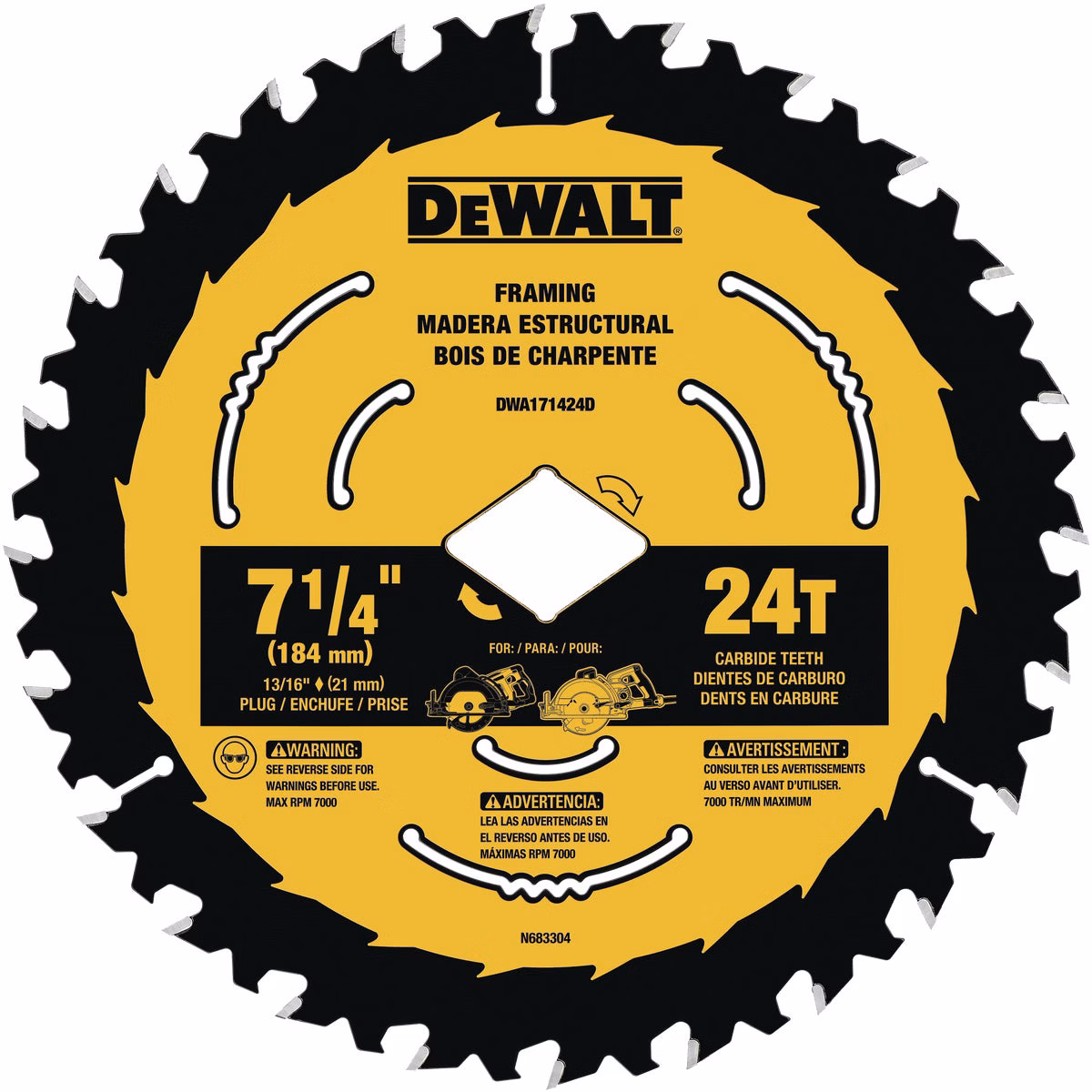 DEWALT ToughTrack 7-1/4 In. 24-Tooth Framing Worm Drive Circular Saw Blade, Bulk