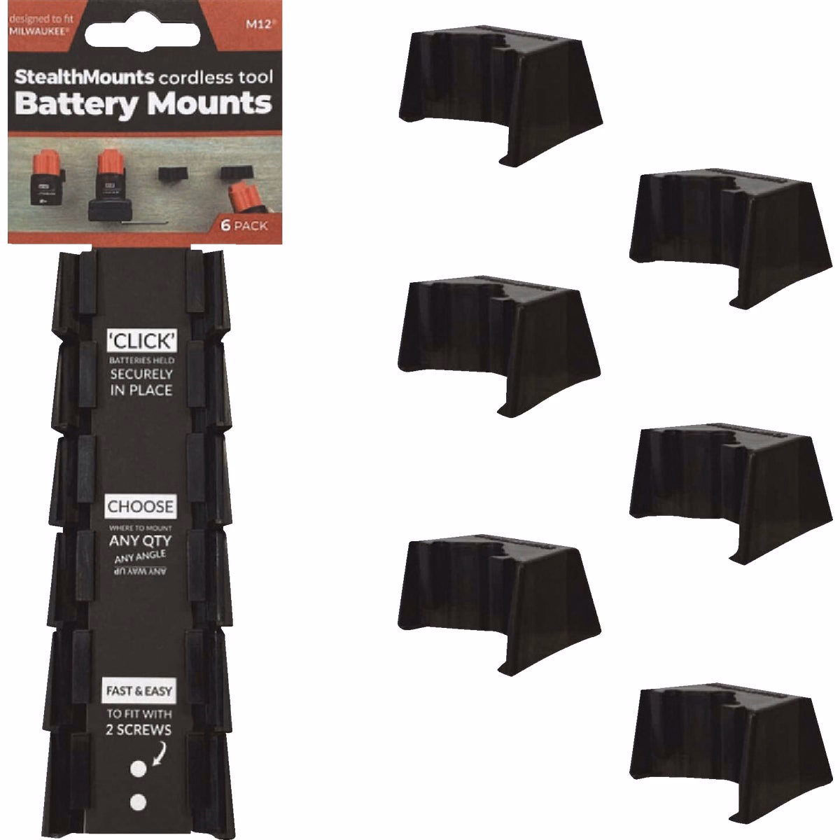 StealthMounts Battery Mounts for Milwaukee M12 (6-Pack)