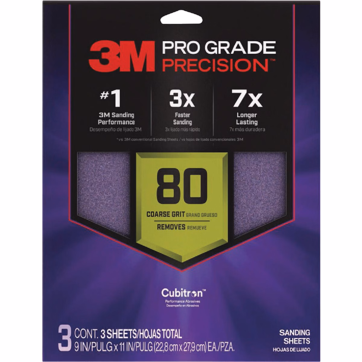 3M Pro Grade Precision 9 In. x 11 In. 80 Grit Sandpaper Sheet with No-Slip Grip Backing (3-Pack)