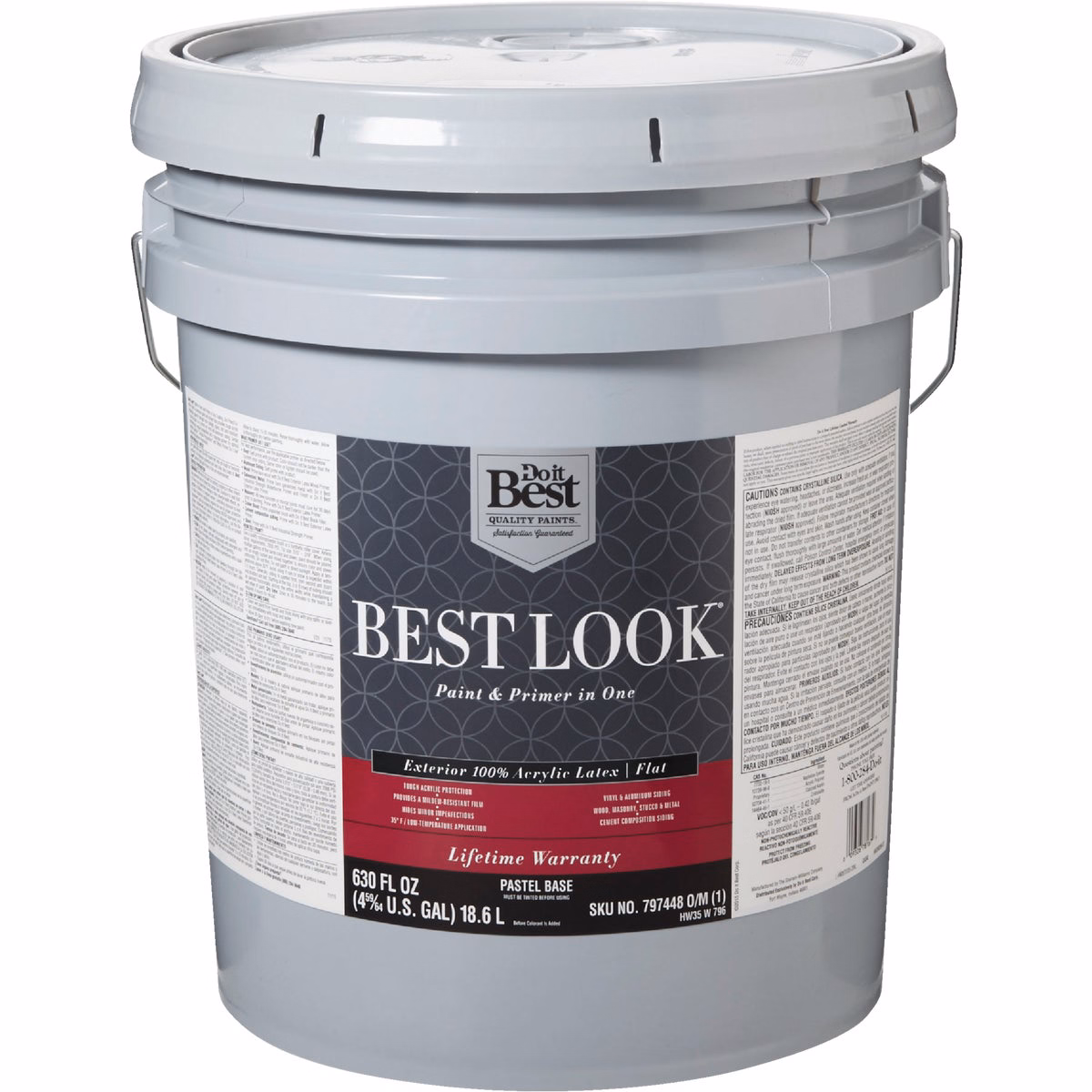 Best Look 100% Acrylic Latex Premium Paint & Primer In One Flat Exterior House Paint, Pastel Base, 5 Gal.
