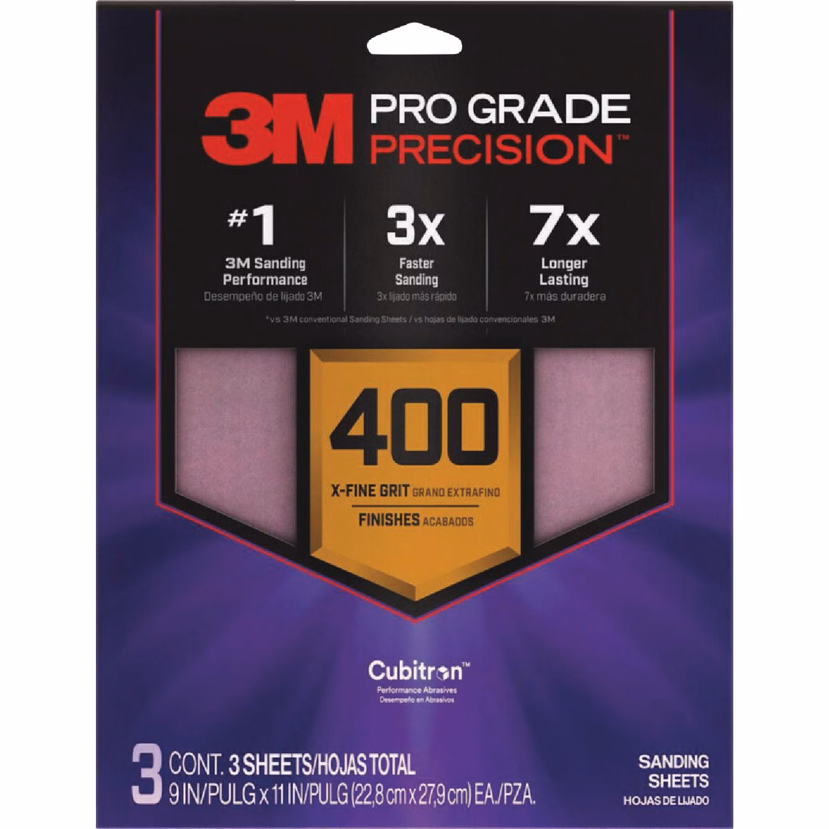 3M Pro Grade Precision 9 In. x 11 In. 400 Grit Sandpaper Sheet with No-Slip Grip Backing (3-Pack)