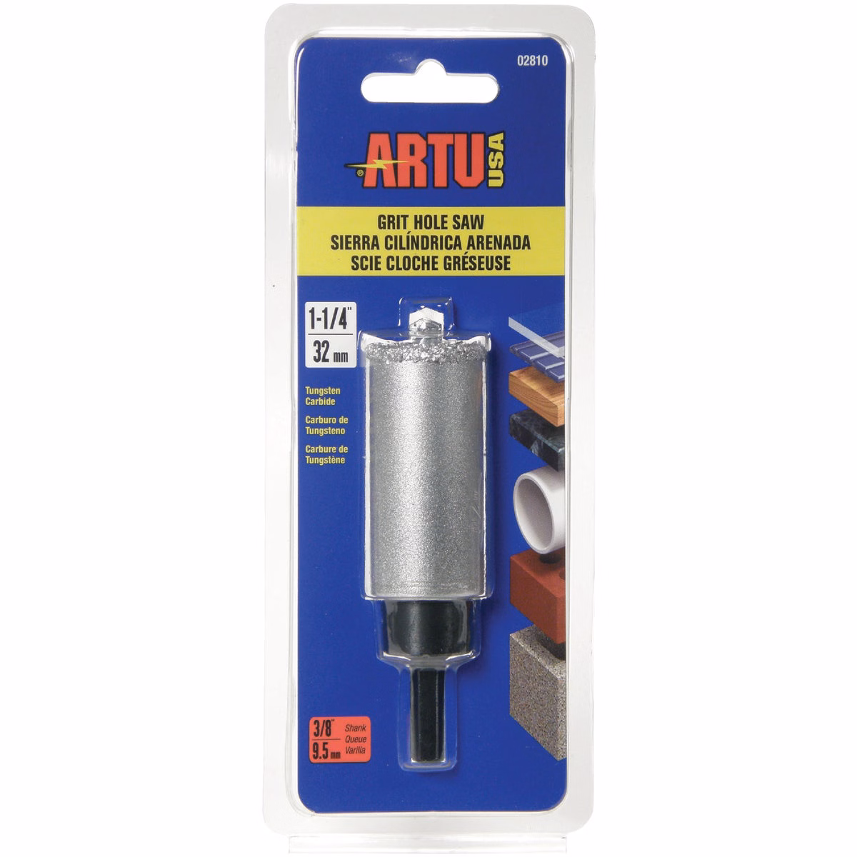 ARTU 1-1/4 In. Tungsten Carbide Grit Hole Saw with Arbor and Pilot Bit
