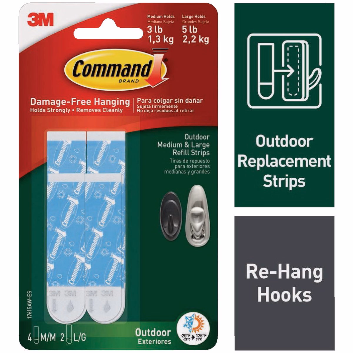 Command Outdoor Medium & Large Foam Replacement Strips, 8 Strips