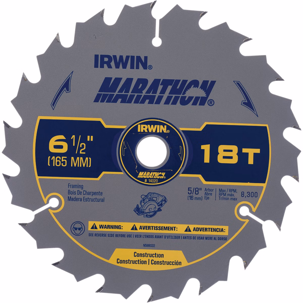Irwin Marathon 6-1/2 In. 18-Tooth Framing/Ripping Circular Saw Blade