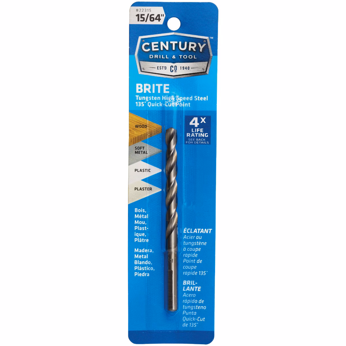Century Drill & Tool 15/64 In. Tungsten High Speed Steel Quick-Cut Point Brite Drill Bit