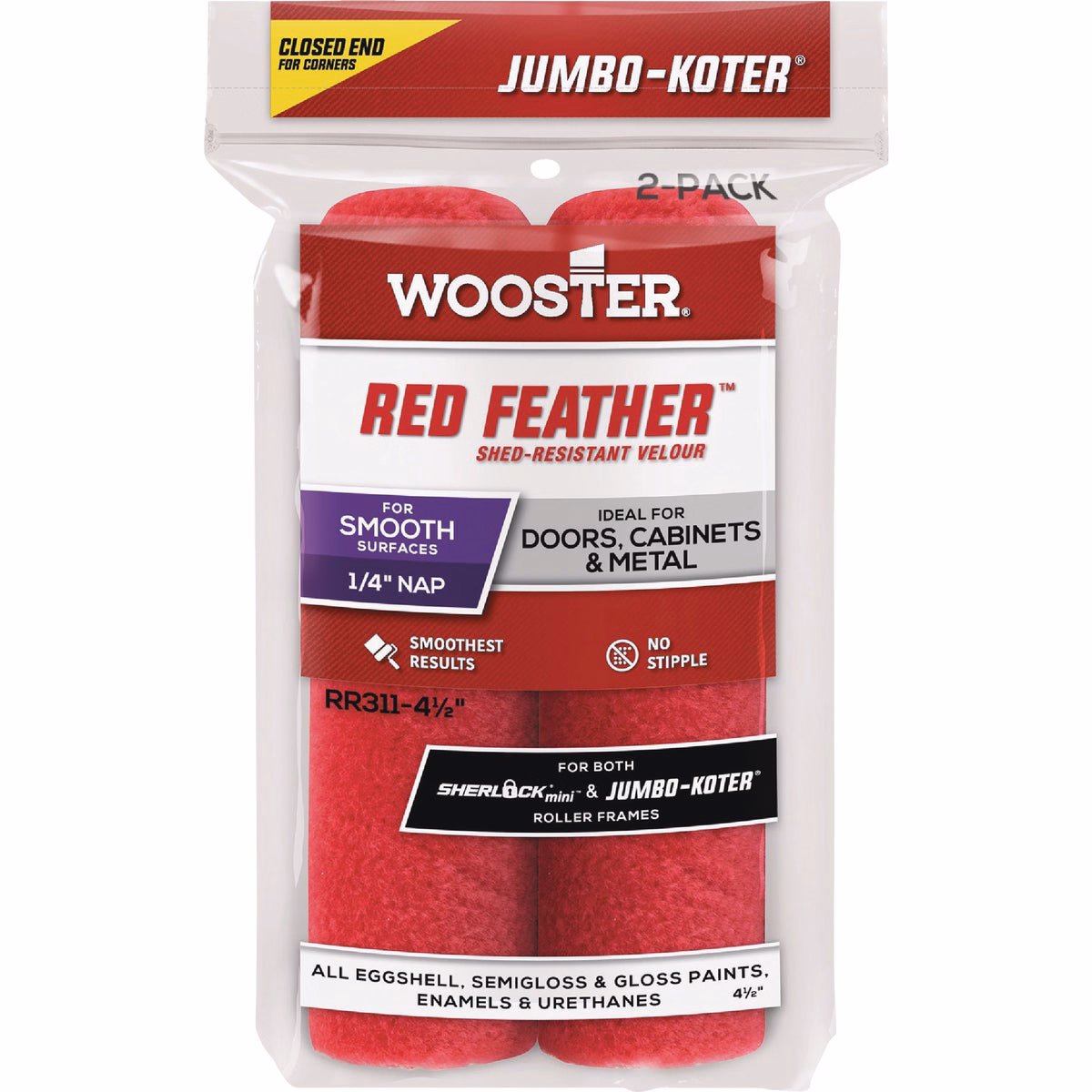 Wooster Jumbo-Koter Red Feather 1/2 In. x 4.5 In. Velour Roller Cover (2-Pack)