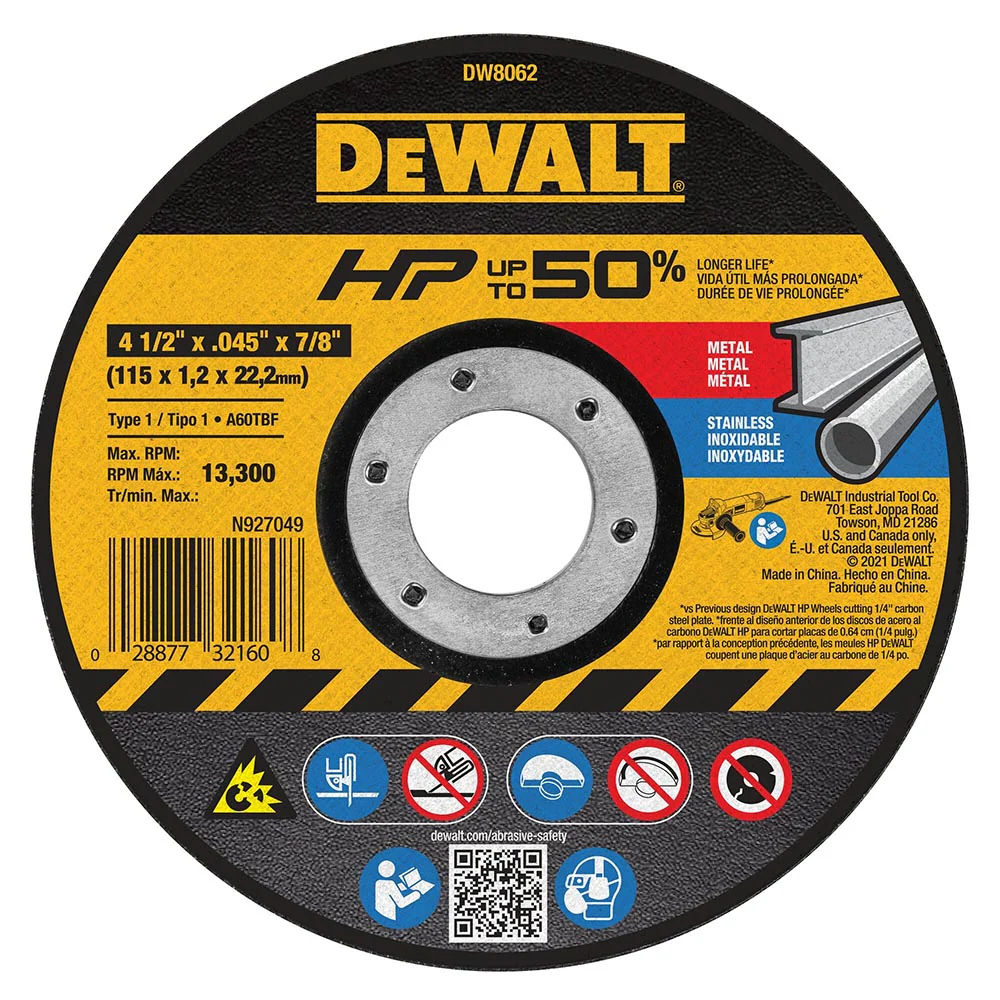 Dewalt 4-1/2in x 1/16 High Performance Cut-Off Wheel – DW8062L