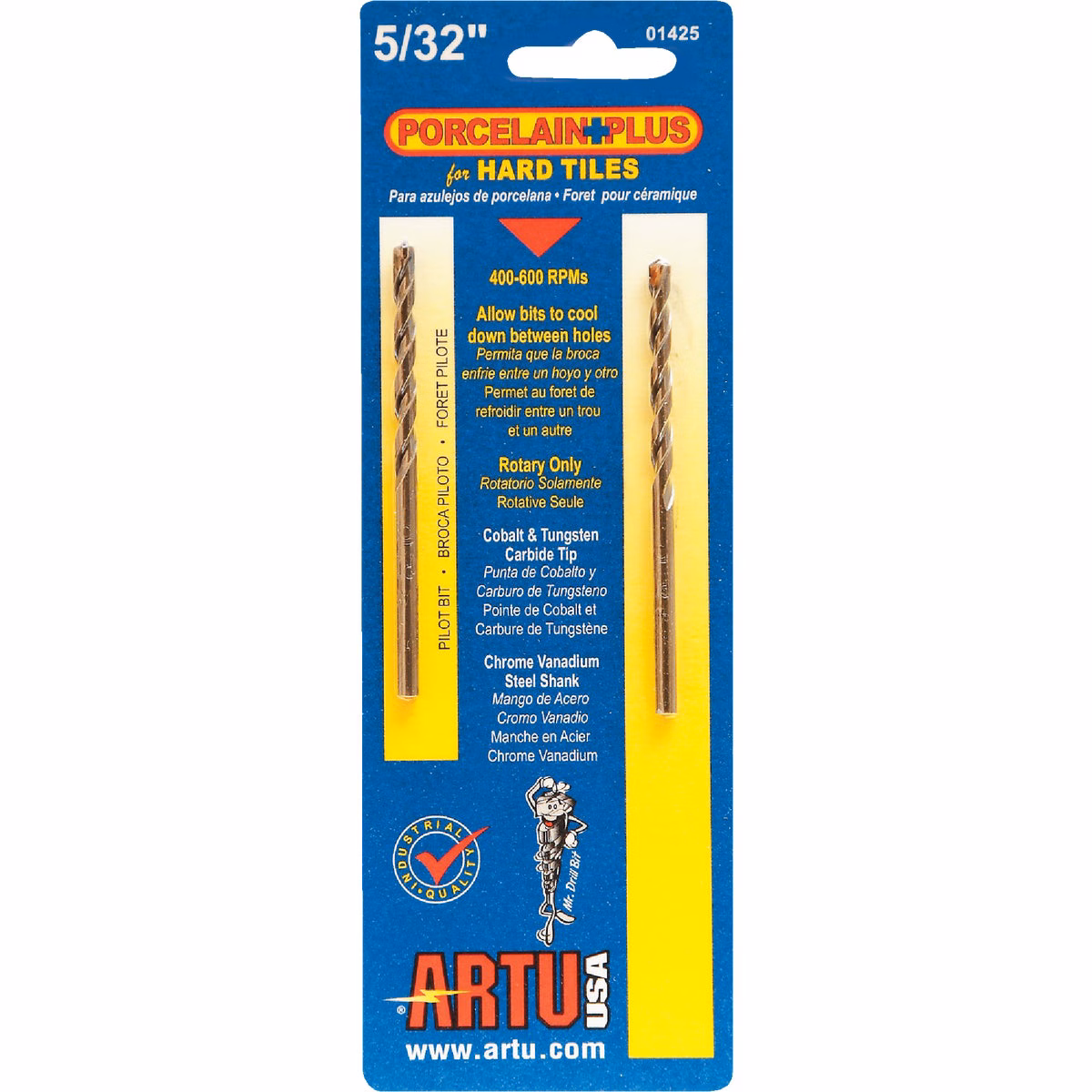 ARTU 5/32 In. x 3-1/8 In. Cobalt and Tungsten Carbide Glass & Tile Drill Bit