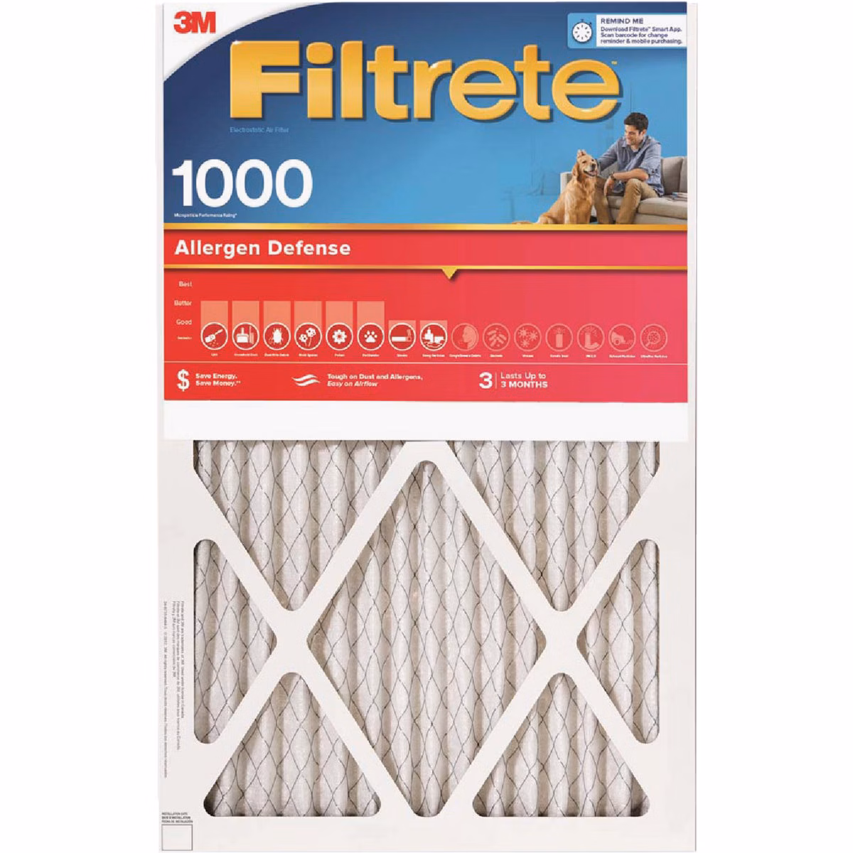 3M Filtrete 16 In. x 16 In. x 1 In. Allergen Defense 1000/1085 MPR Furnace Filter