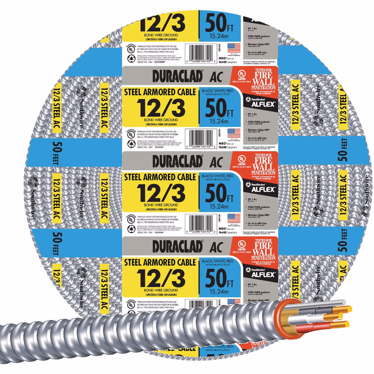 Southwire 50 Ft. 12/3 AC Armored Cable Electrical Wire