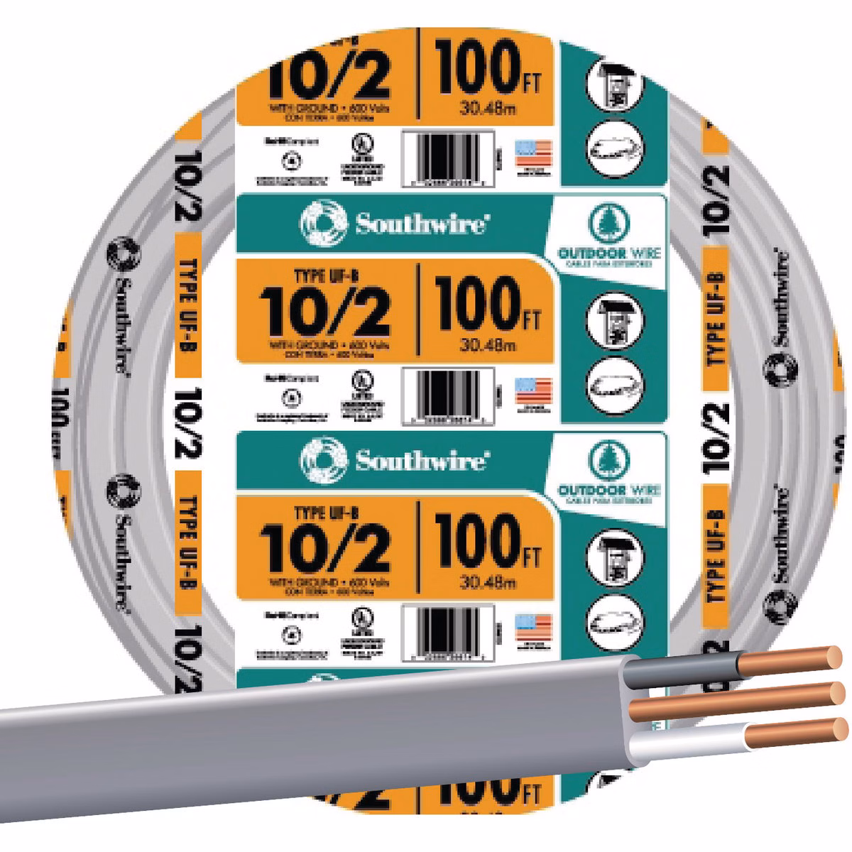 Southwire 100 Ft. 10 AWG 2-Conductor UFW/G Electrical Wire