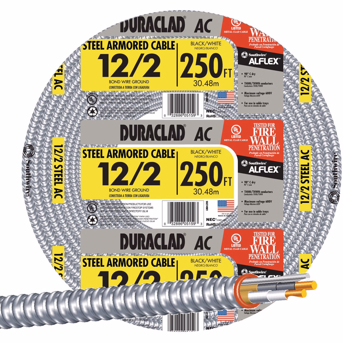 Southwire 250 Ft. 12/2 AC Armored Cable Electrical Wire