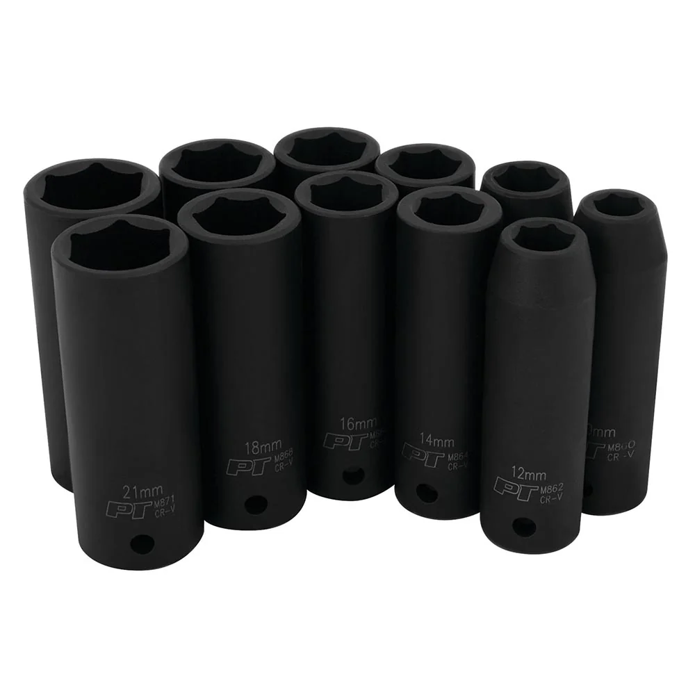 Performance Tool 11pc 1/2in Dr Metric Impact Grade Deep Socket Set – M591DB