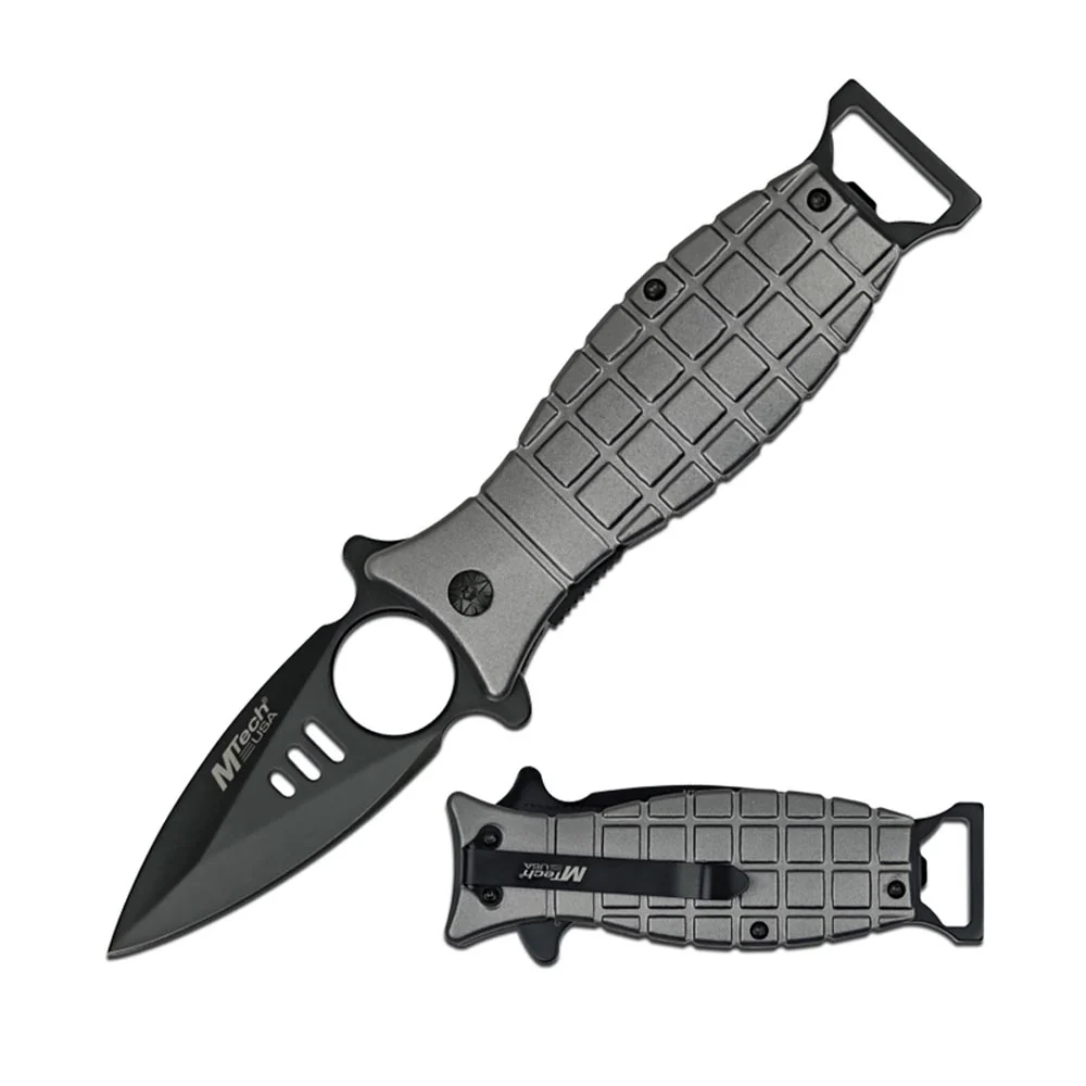 MTech 3.25in  Spring Assisted Gray Grenade Knife – MT-A1588GY