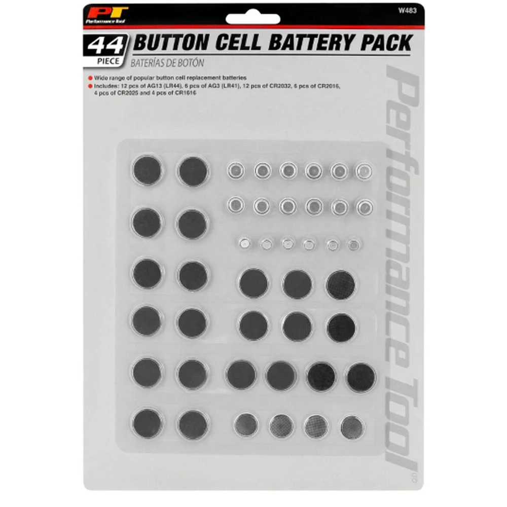 Performance Tool 44pc Button Cell Battery Assortment – W483